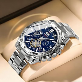dayutech 3 Pack Men Watches Set with Date Stainless Steel Men Quartz Watches Dress Classic Business Male Wristwatch Waterproof Luminous Calendar Chronograph Reloj para Hombr