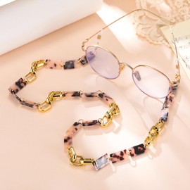 Dreamtimes Acrylic Glasses Chain Adjustable Lightweight Glasses Holder for Women Men Colour Variety Sunglasses Chain, Amber-1, M