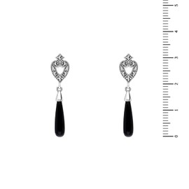 Esse Marcasite Sterling Silver Black Onyx and Marcasite Belle Epoque Drop Earrings