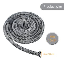 SIGANDG Oven Sealing Cord, Fireproof Sealing Tape, 6 mm x 4 m, Door Seal for Fireplace, Fireproof Fibreglass Cord for Fireplace, Smoker, Oven Door