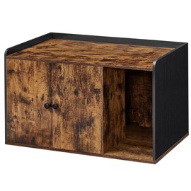 FEANDREA Litter Box Enclosure, Cat Litter Box Furniture Hidden, with Front Entry, Modern Cat House for Indoor Cat, Kitty, Side End Table, 32.4 x 20.9 x 19.7 Inches, Rustic Brown and Black UPCL001X02