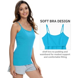 vislivin Women's Undershirt with Shelf Bra Cotton Tank Top Spaghetti Top Adjustable Spaghetti Straps, Pack of 3 - Black/Dark Blue/Blue
