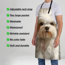 Turamurra White Dog Apron for Women Men 28x33in, Kitchen Chef Aprons with 2 Pockets, Polyester, Cute Maltese Dog Apron for Cooking BBQ Baking Gardening Chef, Gifts for Mom Wife Dad