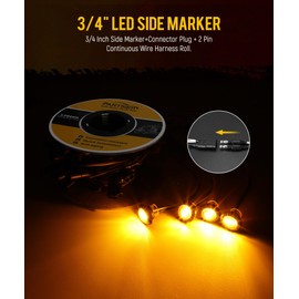 Partsam 20 Pcs 3/4" Side Marker Amber Lights with Connector Plug + 2 Pin Continuous Wire Harness Roll, Plug and Play Hassle-Free Installation for Trailers, Trucks, Vans, RVs, ATVs, Buses