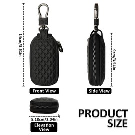 HIAHXC Key Pouch Fashion Leather Key Case for Car, Universal Car Key Holder with Zipper Closure Car Key Pouch for Men Women (Black)