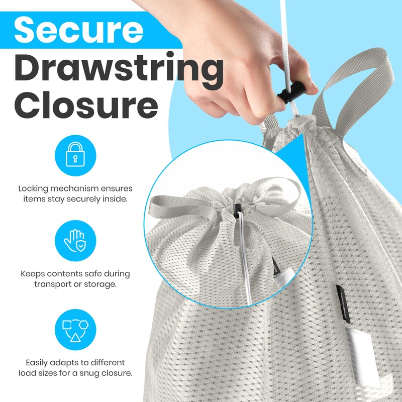 Large Mesh Laundry Bag - Carry Handles, Secure Drawstring Closure,