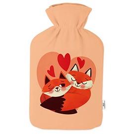 Hot Water Bottle with Pullover Cover 2 Litre Bed Bottle with Beautiful Fleece Print Cover Rubber Hot Water Bottle with Lid White Foxes Love [092]