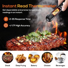 Meat Thermometer Digital, Food Thermometer for Steak, Roast Chicken, Liquids, Waterproof & Foldable
