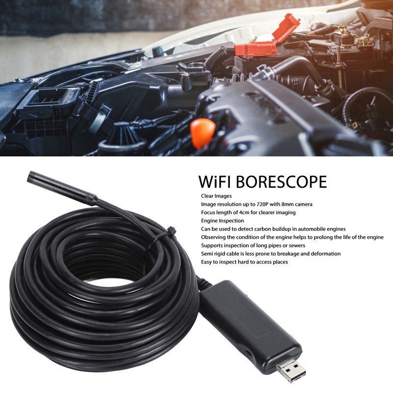 WiFi Borescope 720P IP67 Waterproof Inspection Camera Wireless Endoscope with