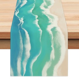 Bonhause Coastal Beach Table Runner 13x72 Inch Teal Blue Summer Ocean Kitchen Dinning Table Decoration for Indoor Outdoor Home Party Decor