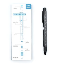 Black 9 in 1 Multi Tool Pen Gadget for Men, Gift for Him, Dad DIY Tool Kit, Screwdriver, Ruler Ballpoint, Bottle Opener, Level Tool