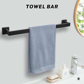 DUMDER Matte Black Towel Bar Set 10-Piece Black Bathroom Hardware Accessories Set Includes 23.6 Inch Towel Bar Toilet Paper Holder with Shelf Square Towel Ring Coat Hooks Stainless Steel Wall-Mounted