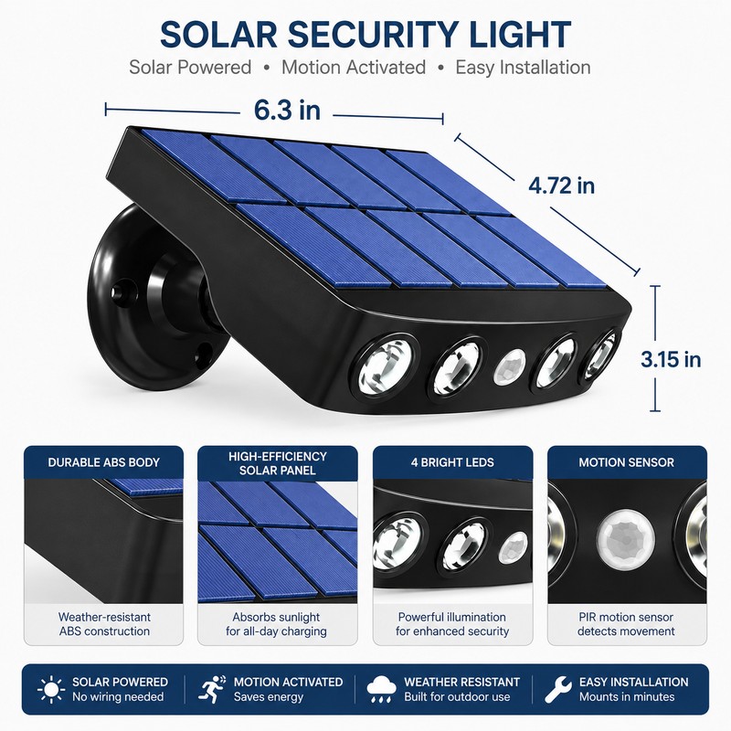 Solar Outdoor Wall Light for Garden Security – 4 LED