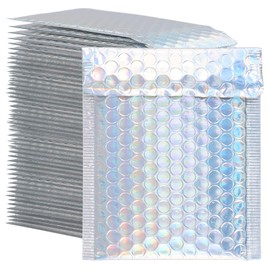 GINLANK 100 PCS 5 x 6 Inch Glitter Bubble Mailers, Silver Padded Mailing Envelopes, Practical Self Seal Aluminum Film Shipping Envelopes for Packing, Mailing