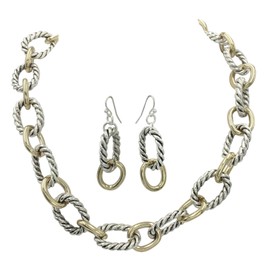Gypsy Jewels Simple Chunky Rope Twist Chain Statement Boutique Necklace & Earrings Set (Silver Tone & Gold Tone)