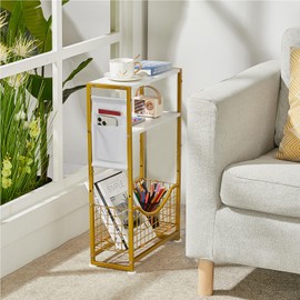 ZEXVIDA Narrow Side Table, Skinny Small End Tables with Magazine Holder, 3 Tier Small Sofa Side Table for Smalls Spaces, Sofa Couch Tables Bedside Table for Living Room Bedroom Office