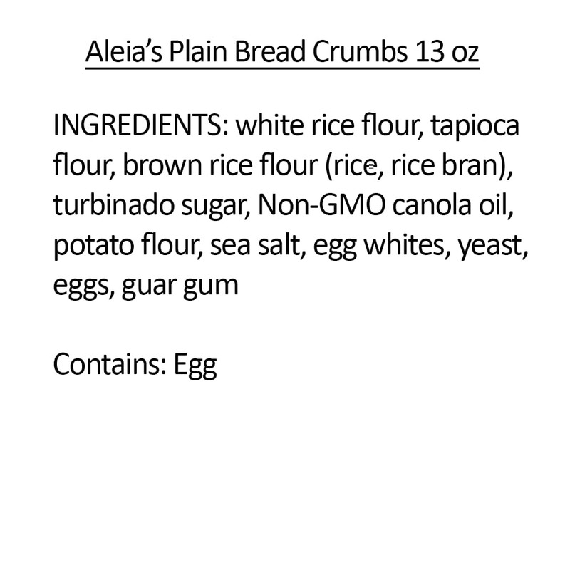 Aleia’s Gluten Free Plain Bread Crumbs – 13oz (1 Pack)