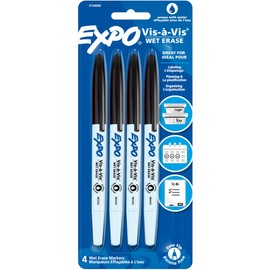 EXPO® Vis-A-Vis Wet-Erase Fine-Tip Markers, Gray Barrel, Black Ink, Set Of 4 Markers