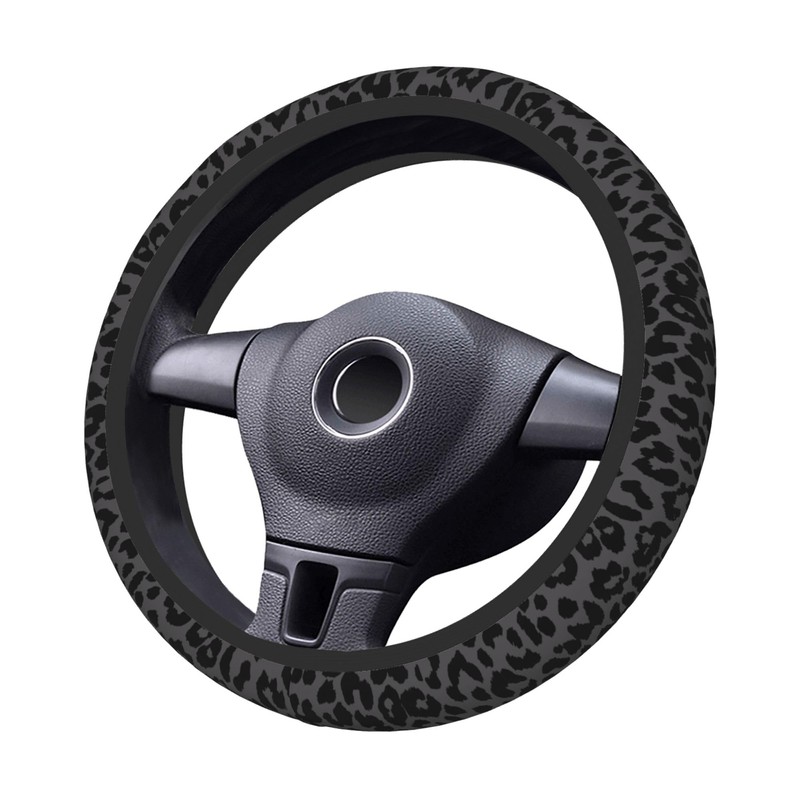 Black Leopard Cheetah Steering Wheel Cover for Women, Universal 15