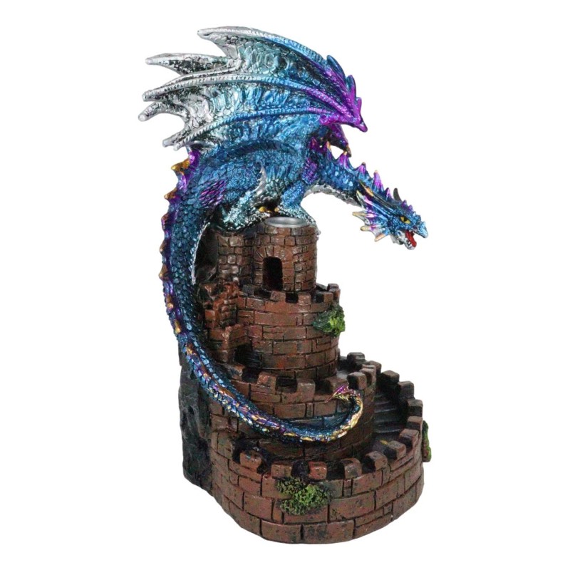Metallic Blue Dragon On Spiral Steps Castle Tower Backflow Incense