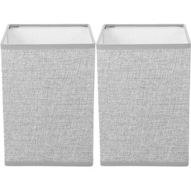 OSALADI Drum Lamp Shades 2Pcs Square Linen Lampshades Fabric Cloth Light Shade Cover Chandelier Lamp Shade Cover for Table Lamp Floor Light Grey White Lampshades