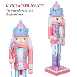 JECOMPRIS Christmas Soldier Nutcracker Decoration Wooden 25 4 cm Nutcracker Figure Christmas Decoration for Shelves Desks (Pink)
