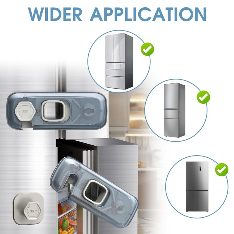 Fridge Locks with Self Adhesive, Refrigerator Latch for Kids, Toddlers