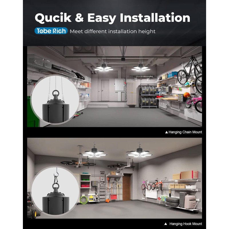 toberich 2-Pack Plug in Garage Lights, 180W 18000LM Linkable LED