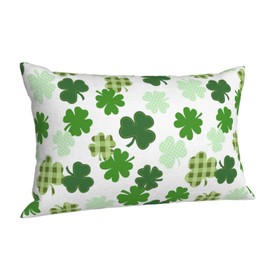 Wsunsal St Patricks Day Throw Pillow Cover 12x20 Inch Set of 2 Buffalo Plaid Pillow Cover St. Patrick's Day Shamrock Clover Decorative Lumbar Cushion Cover for Home Couch Sofa Bedding Decor
