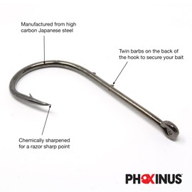 Phoxinus Baitholder Hooks - Freshwater and salt water fishing Ideal for Pike, Catfish, Cod, Bass, Pollock, Conger, Tope more Course sea tackle (Pack of 25 Hooks, 2/0)
