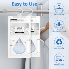 RUN HELIX 6 Pack Moisture Absorber Dehumidifier Bags, Wardrobe Dehumidifier Hanging Bags, Suitable for Car, Home, Kitchen, Garage Stops Mould, Mildew & Effective Moisture Absorbers for Damp Spaces