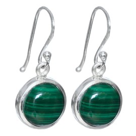 I-be, Malachite Gemstone Earrings Round 925 Silver in Gift Box 393611 k S, Stone