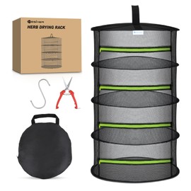 Yesker 4 Layer Herb Drying Rack Hanging Mesh Net Foldable Plant Drying Racks 24" w Green Zipper Pruning Shears Hook Dryer Hanging Rack for Herbs Seed Bud Fruit Clothes Grow Tent Closets Garden Outdoor