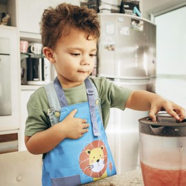 FenFang Children's Apron Boys Girls Apron Children for Kitchen Adjustable Painting Apron Cooking Apron Art Apron Kitchen Apron for Baking Party Painting Garden Crafts 2-12 Years, Blue Lion, M