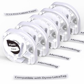 Memoking Label Maker Tape for Dymo Letratag Refills Clear Dymo Label Maker Refills Transparent, P12 Pro Label Tape Compatible with Dymo Lt-100H Lt-100T Lt-110T Qx50 Label Maker, 5 Rolls, 12mmx4m/Roll