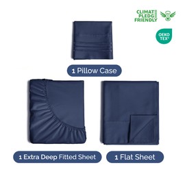 Extra Deep Pocket Twin XL Sheets - 3 Piece Breathable & Cooling Bed Sheets - Hotel Luxury Bed Sheet Set - Soft, Wrinkle Free & Comfy - Easily Fits Extra Deep Mattresses - Deep Pocket Navy Blue Sheets