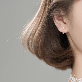 SLUYNZ 925 Sterling Silver Small Daisy Earrings Cuff for Women Teens Flower Cartilage Earrings Helix Piercing Half Hoop Earrings Ball Studs (C-Rose Gold)