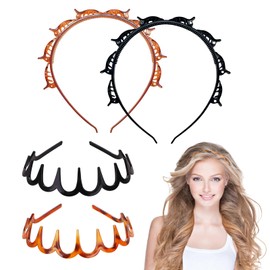 Realjoy 4 Pcs Plastic Headbands,Headband with Clips+Zig Zag Headband,2 Styles of Fashion Headbands Accessories for Women Girls (Black and Brown)