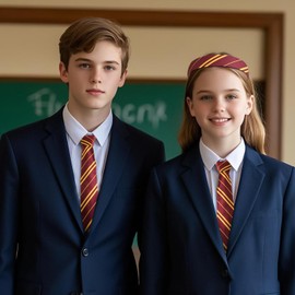 Wizard Accessory Set - Vibrant Burgundy and Yellow Striped Hairband, Tie and Novelty Eyeglasses Frames, Birthday Dress Up Party Gathering Magic Costume Accessories