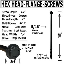 (10) 3/8” X 10” Black Hex Head Lag Wood Screws, Heavy Duty lag Bolts for Timber, Tree Houses, Fences by BRAUNY BOY HARDWARE -Qty 10