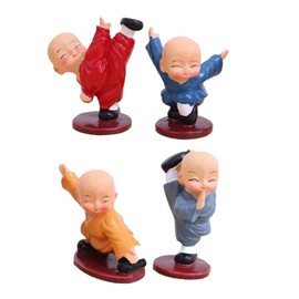 Taotenish 4 Pieces Little Monks Figurine Kong Fu Monk Figurine Shaolin Buddha Statue for Living Room Bedroom Ornaments