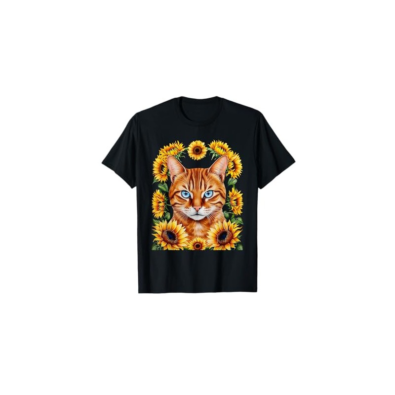 Ginger Cat Sunflowers Orange Cat Marmalade Cat Lady Women T-Shirt