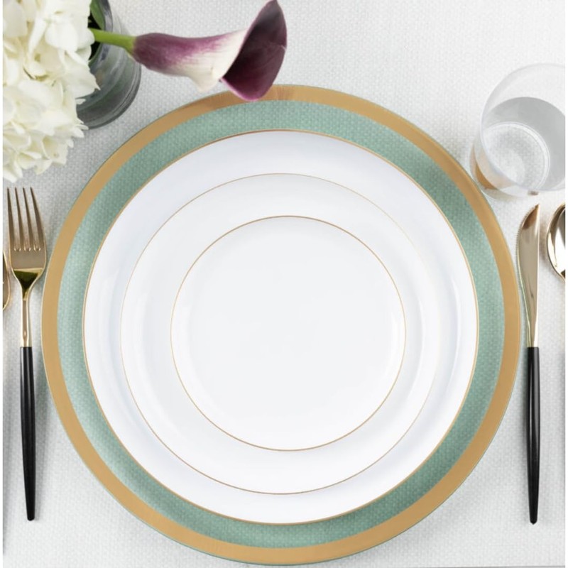 Blue Sky Edge Collection White Gold Rim Plastic Plates 6.3"