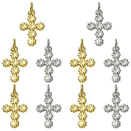 COGCHARGER 10 Pcs Gold Cross Charms for Jewelry Making Brass Pendants with Jump Ring Cross Flower Charms for Bracelets Necklace Earring Women