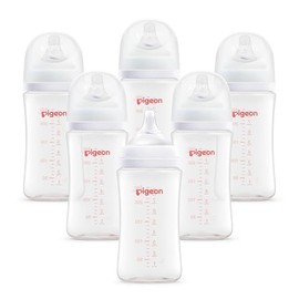 PIGEON | Set 6 Biberones de 240 ml | Soft Touch | BOCA ANCHA 8 oz | Libre BPA