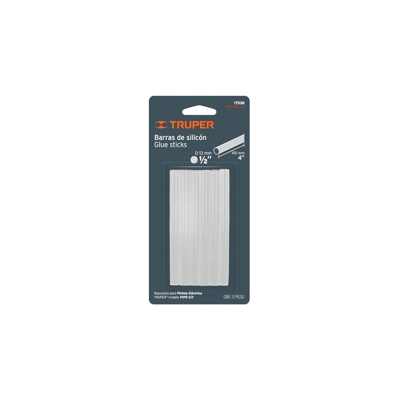 Truper REP-PIPE-1/2, Barras de silicón de repuesto para PIPE-1/2, 12