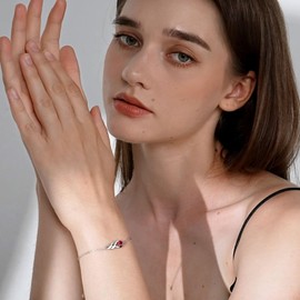 LOCIBLO July Birthstone Bracelets for Women 925 Sterling Silver Red Synthetic Ruby Bracelet White Gold Infinity Pendant Jewellery for Her, 6.7"+1.2"