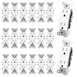 ELEGRP Decorator Wall Receptacle Outlet, Tamper Resistant 15 Amp Standard Electrical Wall Outlet, Residential Grade, Self-grounding, 125V, 2 Pole 3 Wire, 5-15R, UL Listed, Glossy White, 20 Pack