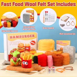 Doxiru Needle Felting Kit, 3 Pack Fast Food Needle Felt Beginner Kit Including Basic Needle Felting Tools, Instructions Needle Felt Craft Kit for DIY Home Decoration