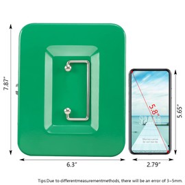 KYODOLED Medium Cash Box with Money Tray,Small Safe Lock Box with Key,Cash Drawer,7.87"x 6.30"x 3.54" Green Medium